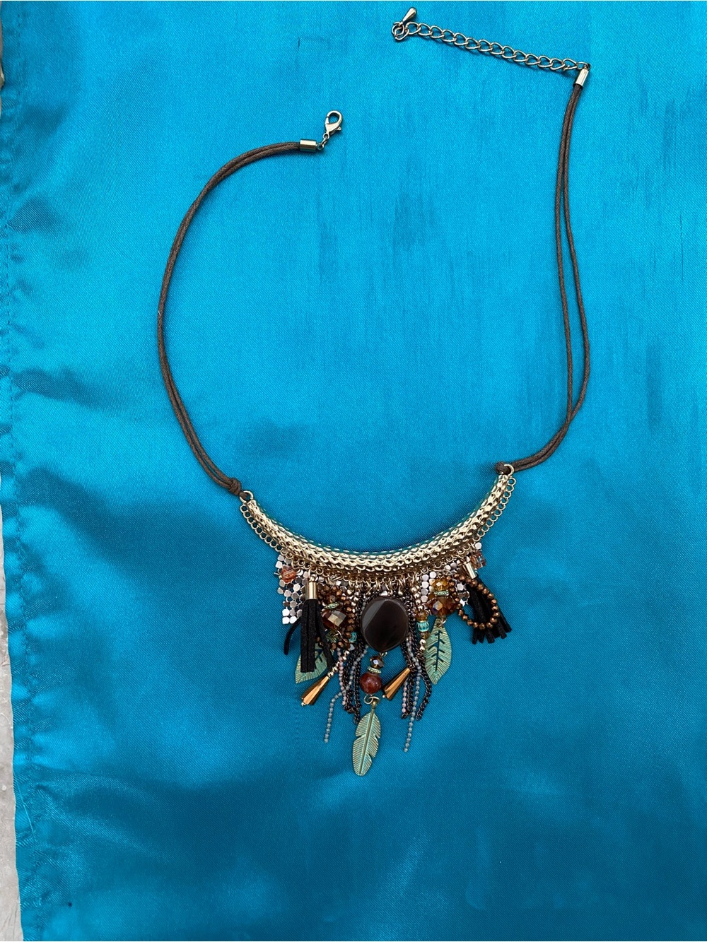 Boho Multicolor Leaf Pendant Statement Necklace - Women Jewelry